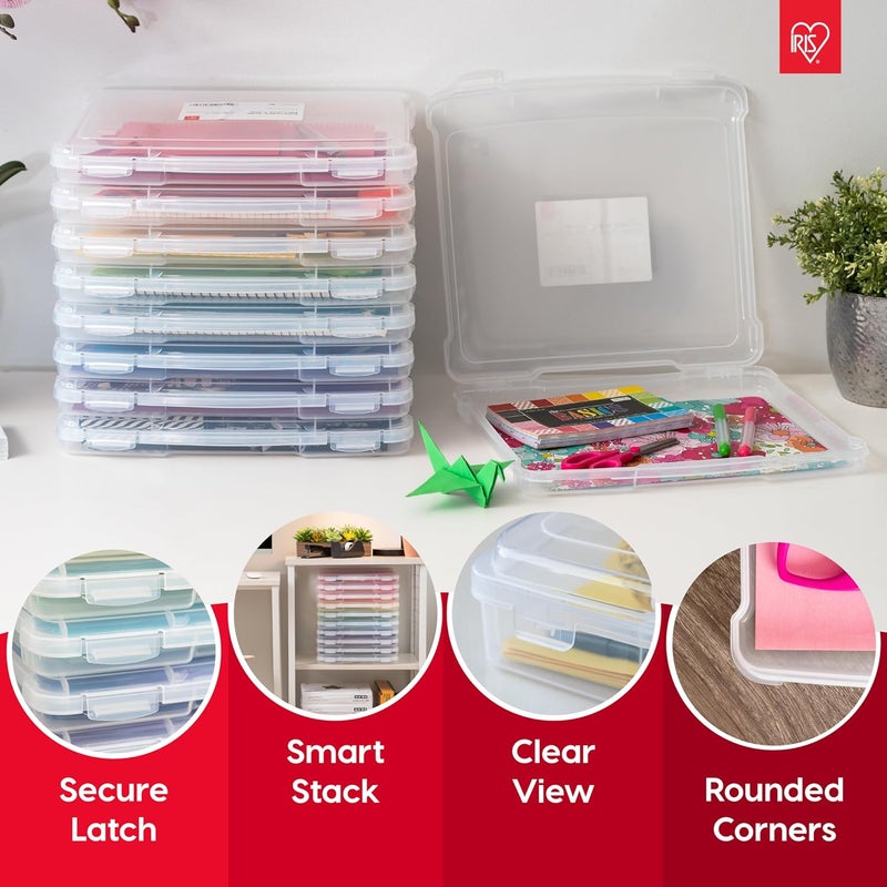 IrisUSA Board Game Storage Craft Organizer Box with Snap-Tight Latch Lid, 6-Pack Portable Plastic Case Bin for Puzzles, Magazines, Hobbies, Art Supplies, Fits 8.5" x 11" & A4 Papers, Thick, Clear - Image 3